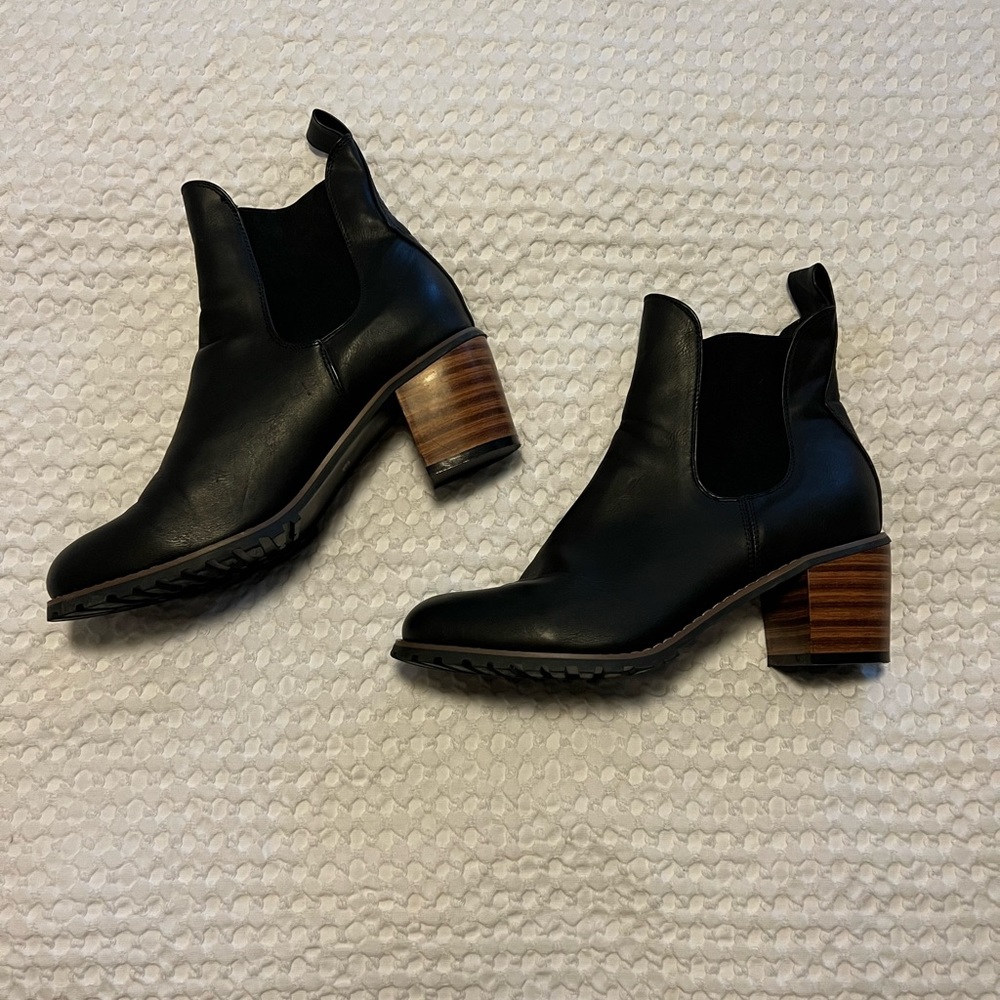 Black leather booties